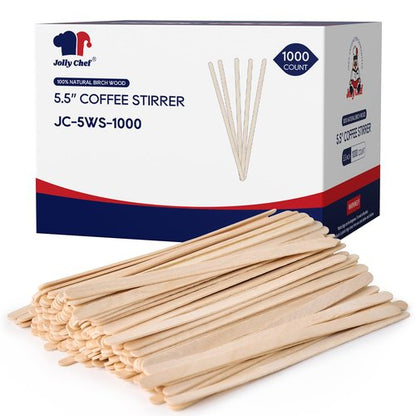 JOLLY CHEF 1000 Count Wooden Coffee Stirrers 5.5 inch Birch Stir Sticks Wood Stirring Sticks for Coffee and Cocktail