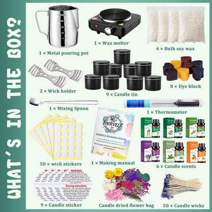 FAIRYELF Candle Making Kit for Adults with Soy Wax Wax Melter, Complete Candle Making Supplies, DIY Starter Scented Candle Wax Kit, Perfect as Home Decorations