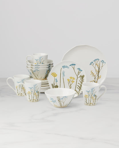 Lenox Dinnerware Sets, Wildflowers 16-Piece Dinnerware Set, Service For 4, Stoneware Material, Dishwasher Safe, Microwave Safe, Bowls, Plates And Bowls, Dinner Dishes, Includes Mugs (White, 16 Piece)