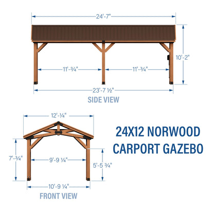 Backyard Discovery Norwood 24' x 12' Cedar Wood Outdoor Gazebo Pavilion with Hardtop Galvanized Steel Peak Roof, Snow Support, Wind Resistance, PowerPort, Shade for Garden, Patio, Deck, Entertaining