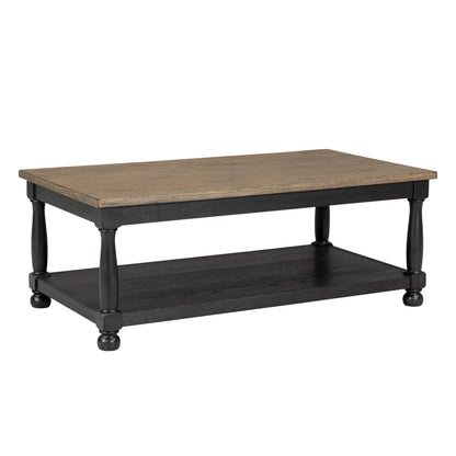 Furniture of America Narella Solid Wood 48-inch Rectangular Coffee Table with Two-Toned Design and Farmhouse Legs for Living Room, Weathered Black