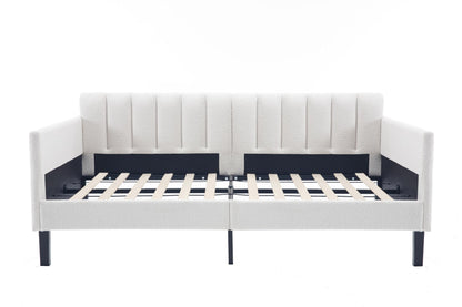 Christopher Knight Home Elena Twin Size Upholstered Daybed, Futon Sofa Bed Ribbed Tufted Backrest Lavish Modern Design, Couch Bed Frame for Bedroom Living Room Guest Room Apartment, Ivory Boucle
