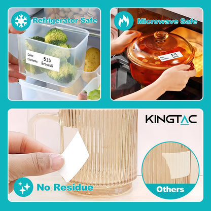 Kingtac 500pcs Food Freezer Labels, 1 x 3 Inch Removable for Food Containers, Mason Jar, No Residue Food Storage Labels Perfect for Kitchen Cannot be Torn