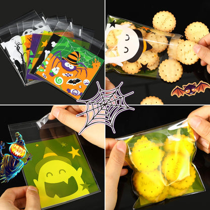 FEBSNOW 450pcs Halloween Self Adhesive Candy Dessert Treat Bags 9 Patterns