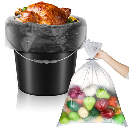 Teling 50 Pack 5 Gallon Bucket Liner Bags Clear Ice Bucket Liners Turkey Brine Disposable Marinating Container Bag for Storage Food, Leak Proof，20 x 28 Inches(3 Mil)