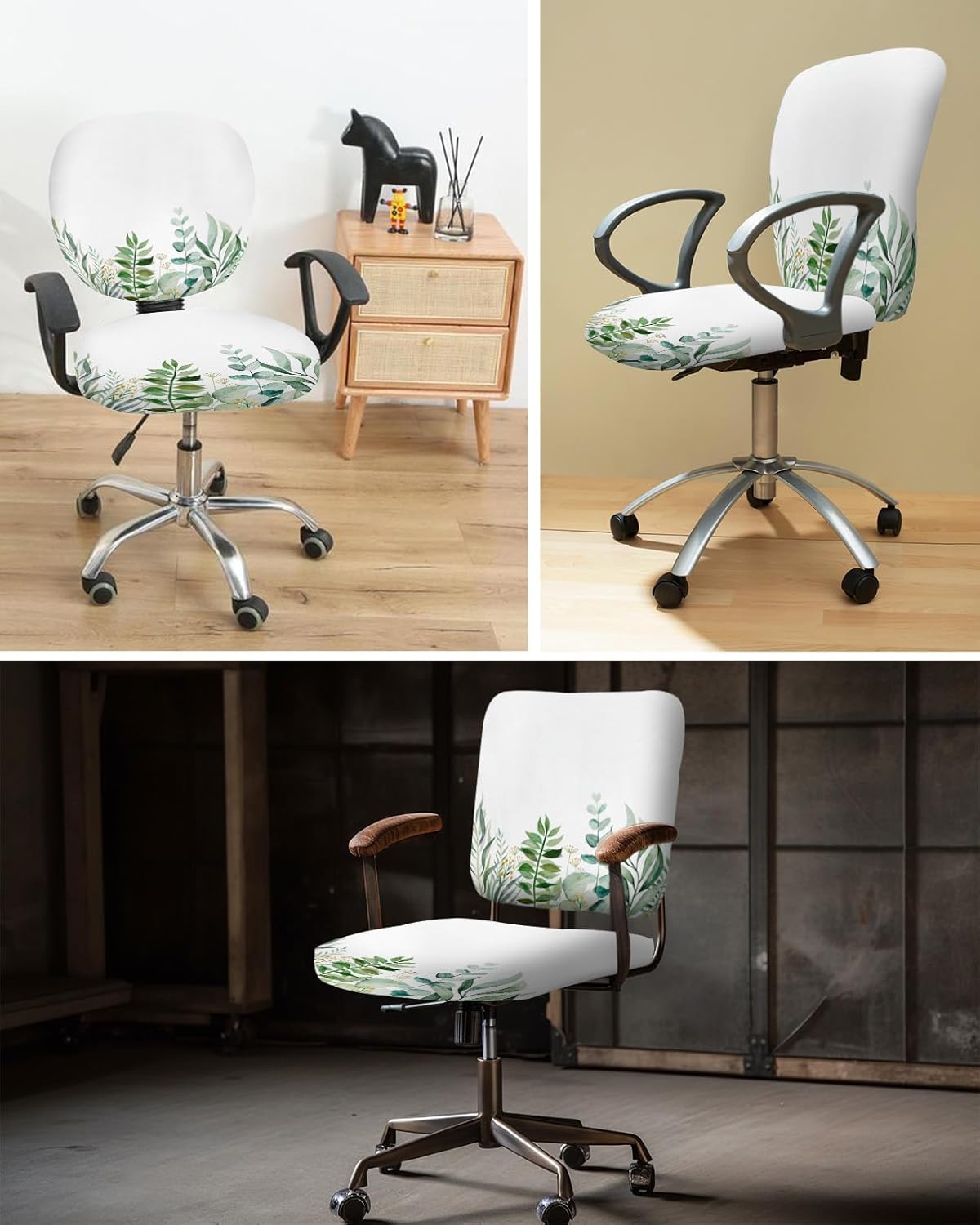 Office Chair Cover, Eucalyptus Leaves Spring Summer Plant, Universal Elastic Stretchable Rotating Chair Slipcover,