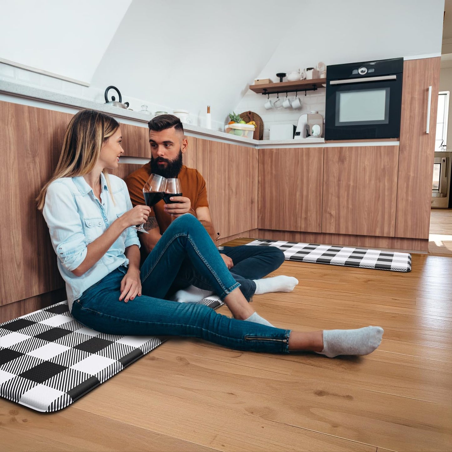 MAYHMYO 2 PCS Anti Fatigue Rugs Non Skid Waterproof Floor Mat Cushioned Black and White Farmhouse Comfort Standing Kitchen Mats for Floor, House, Sink, Office