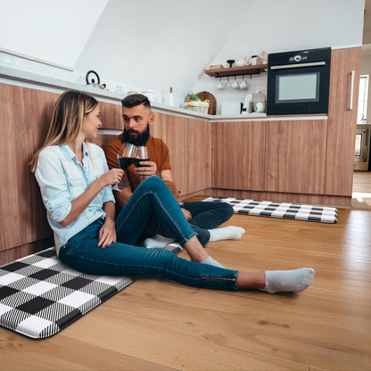 MAYHMYO 2 PCS Anti Fatigue Rugs Non Skid Waterproof Floor Mat Cushioned Black and White Farmhouse Comfort Standing Kitchen Mats for Floor, House, Sink, Office