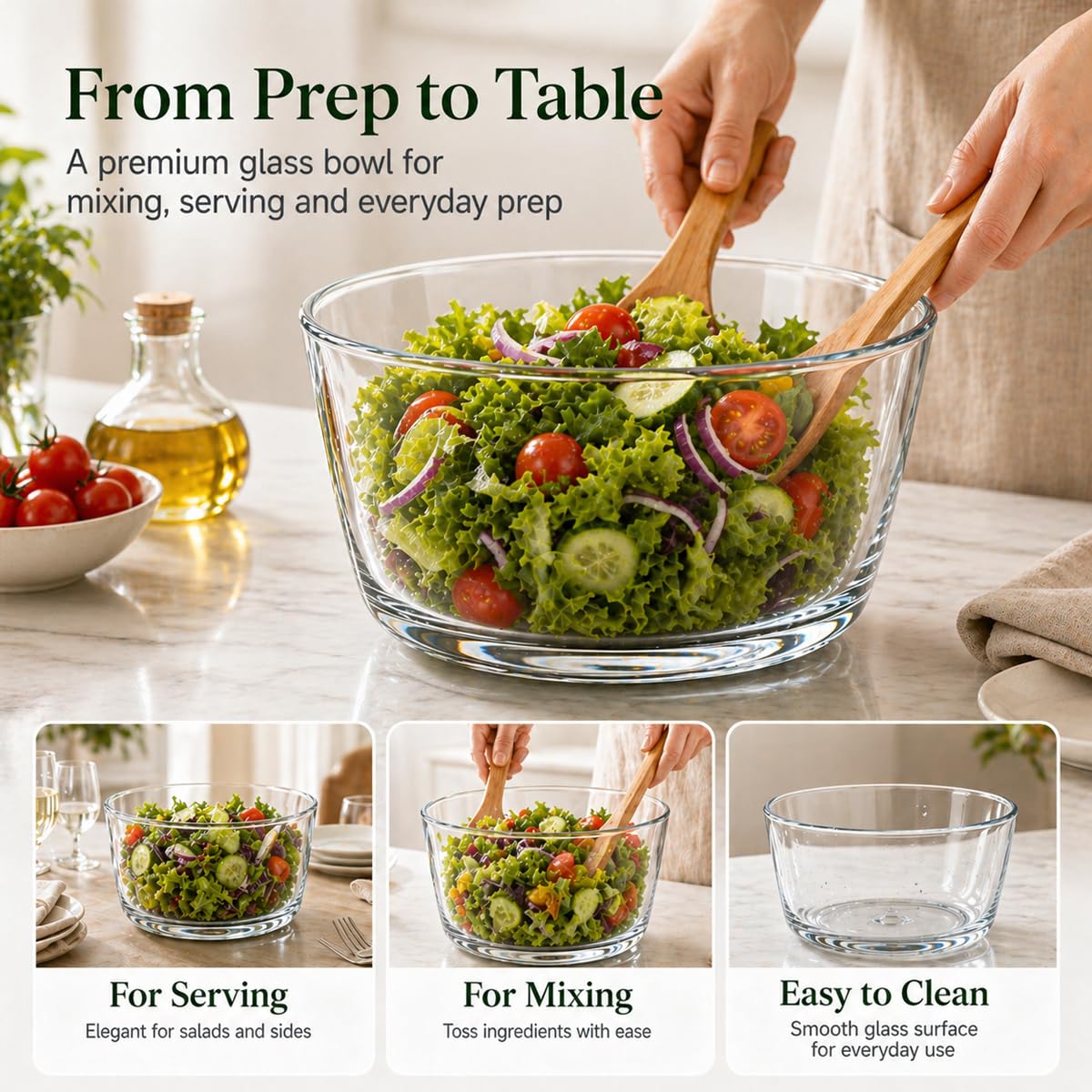 LYTYCJD Large 5.2 Qt Glass Salad Spinner Vegetable Dryer with Drain Microwave Safe Dishwasher Safe with Transparent Lid Crank Handle Quick Spin Greens Washer for Lettuce Herbs Fruits (black)