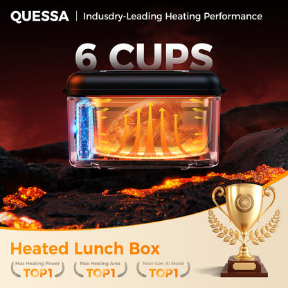 QUESSA 𝟐𝟎𝟐𝟔 𝐔𝐩𝐠𝐫𝐚𝐝𝐞𝐝 Cordless Heated Lunch Box, 6 Cups Rechargeable Electric Lunch Box with Ice Crystal Box & Insulated Bag, 24 Hours Scheduled Self Heating Food Warmer for Men Women