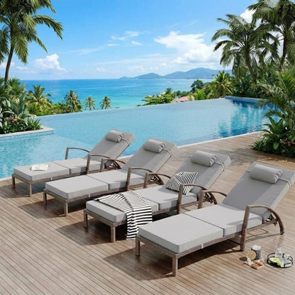 Garvee Outdoor Chaise Lounge Set of 2, 5-Position Adjustable PE Wicker Reclining Chairs with Wheels & 3.5" Cushions, 400 lbs Capacity All-Weather Patio Furniture for Poolside, Garden, Beach(Gray)