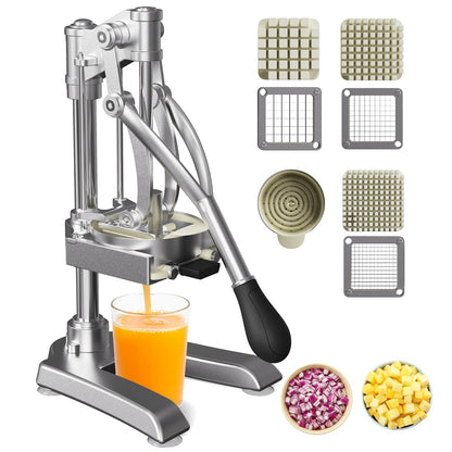 2-in-1 Commercial Juicer and Chopper - Heavy Duty Cast Iron Hand Press Manual Squeezer for Lemon, Citrus, Orange, Professional Vegetable Slicer French Fry Cutter Food Dicer