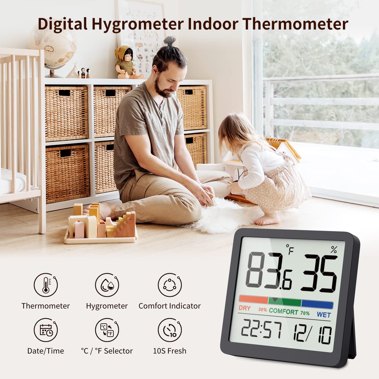 VOCOO Humidity Gauge Indoor Thermometer, Digital Humidity Sensor with Temperature Monitor, Accurate Hygrometer (2 Pack)