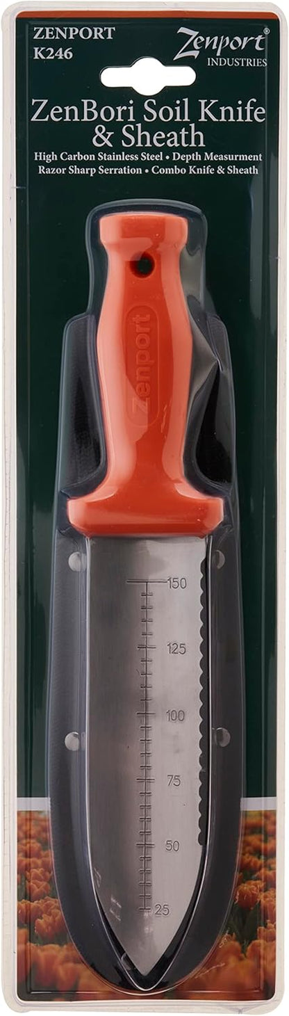 Zenport K246 Deluxe ZenBori Soil Knife with Sheath, 6-Inch Stainless Steel Blade, Orange Handle