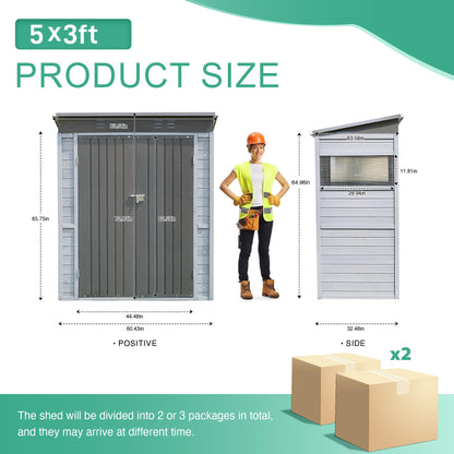 Jaxenor 5x3 FT Outdoor Wood Storage Shed, Garden Tool Shed with Windows, Outside Storage Shed Waterproof for Backyard, Garden, Patio, 4 Vents (Without Floor) Gray