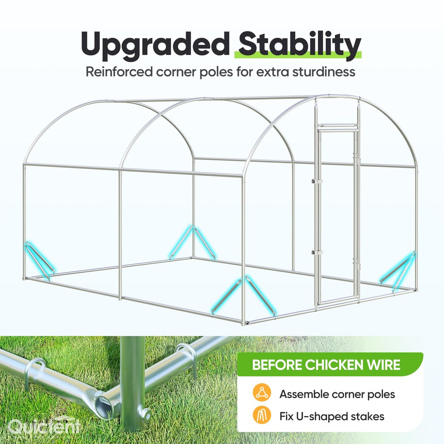 Quictent Essential Series 12x9x6.6ft Metal Chicken Coop Run with Climbing Ladder, Walk-in Outdoor Poultry Cage with PVC Coated Chicken Wire, Hen Duck Rabbit Farm House, Waterproof Anti-UV Cover