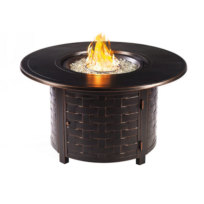 Oakland Living Round 44 in. x 44 in. Aluminum Propane Fire Pit Table with Glass Beads, Two Covers, Lid, 57,000 BTUs in Copper Finish