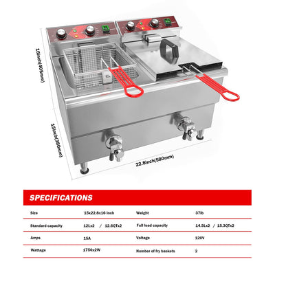 EGGKITPO (ECF4-NG) 50LB 120,000 BTU Natural Gas Fryer and 12L × 2 Commercial Fryer with Timer and Oil Drain Electric Deep Fryer(120v 3500w)
