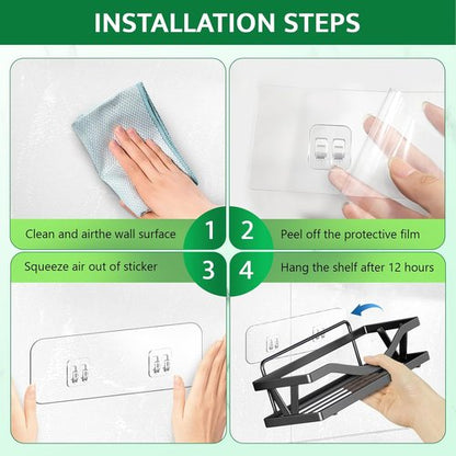FGSAEOR Shower Caddy Adhesive Replacement Strips - Heavy Duty Clear Waterproof Hooks | No Drilling Wall Mount for Bathroom & Kitchen Storage