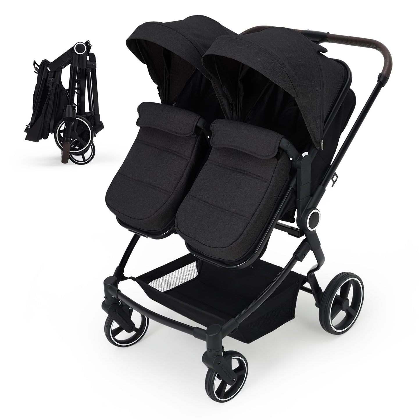 Double Stroller for Twins, Lightweight Side by Side Baby Stroller for Infant & Toddler, High Landscape Double Seat, One-Click Stroller with Adjustable Canopy, Reclining Seats & 5-Point Harness