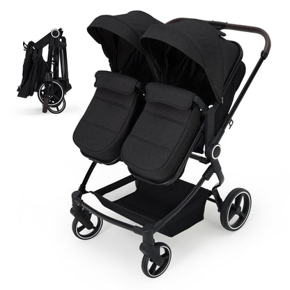 Double Stroller for Twins, Lightweight Side by Side Baby Stroller for Infant & Toddler, High Landscape Double Seat, One-Click Stroller with Adjustable Canopy, Reclining Seats & 5-Point Harness