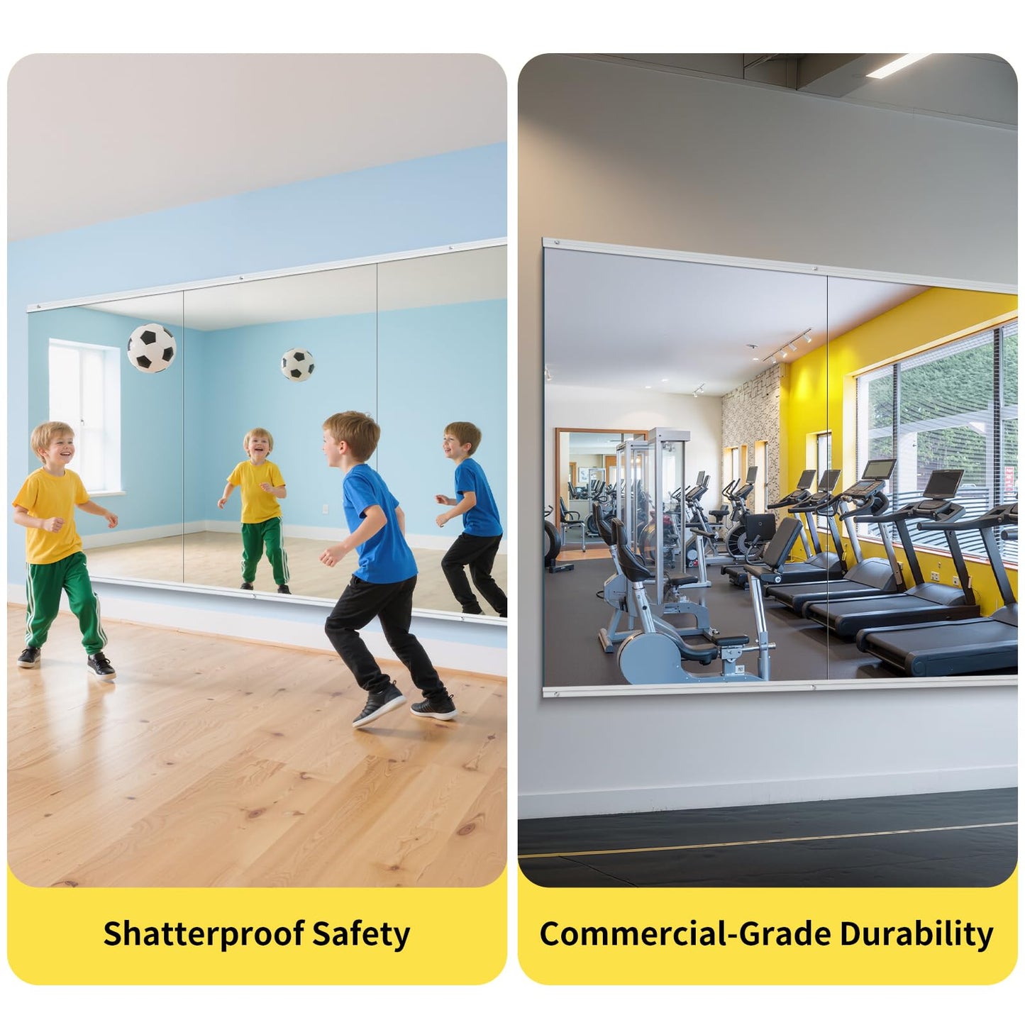 InfiniGlass Home Gym Mirror - 55x28 Inch, 3PCS Frameless Tempered Glass Full Body Mirror for Wall Mount - Ideal for Yoga, Workout, Bedroom, Dance Studio (Silver)