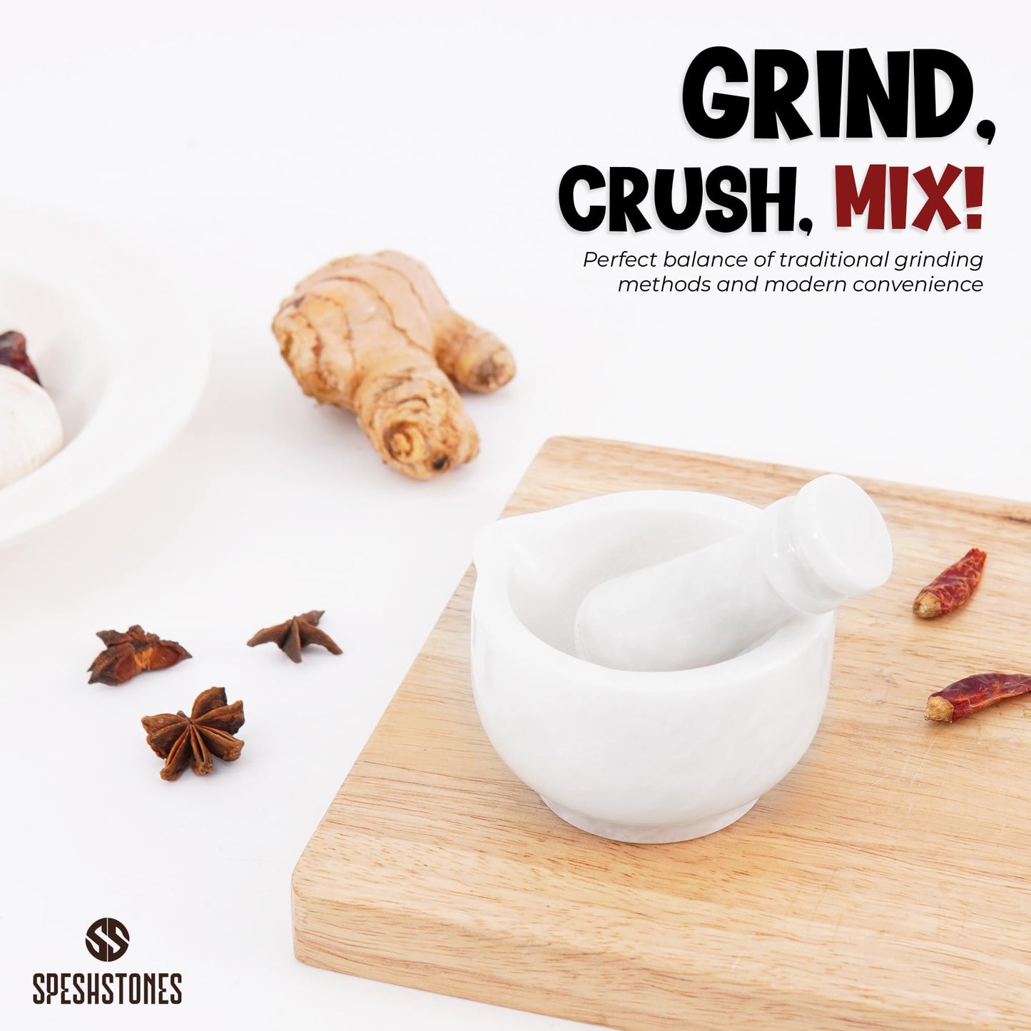 SPESHSTONES Marble Mortar and Pestle Set Handmade 3 Inch White Stone Pill Crusher Fine Powder - Spice Grinder Manual for Kitchen Decor, Herb Grinding Bowl & Small Garlic Crusher