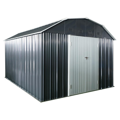10x12 FT Outdoor Metal Storage Shed with Sloped Roof, Lockable Double Doors, 8 Air Vents, Galvanized Steel Garden Shed, Weather-Resistant Tool Storage House with Easy Assembly for Backyard Patio Lawn