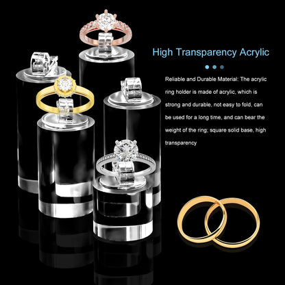 Enenes 7 Pack Acrylic Ring Display Holder Clear Cylinder Jewelry Stand for Wedding Engagement Rings Organizer Sturdy Solid Showcase