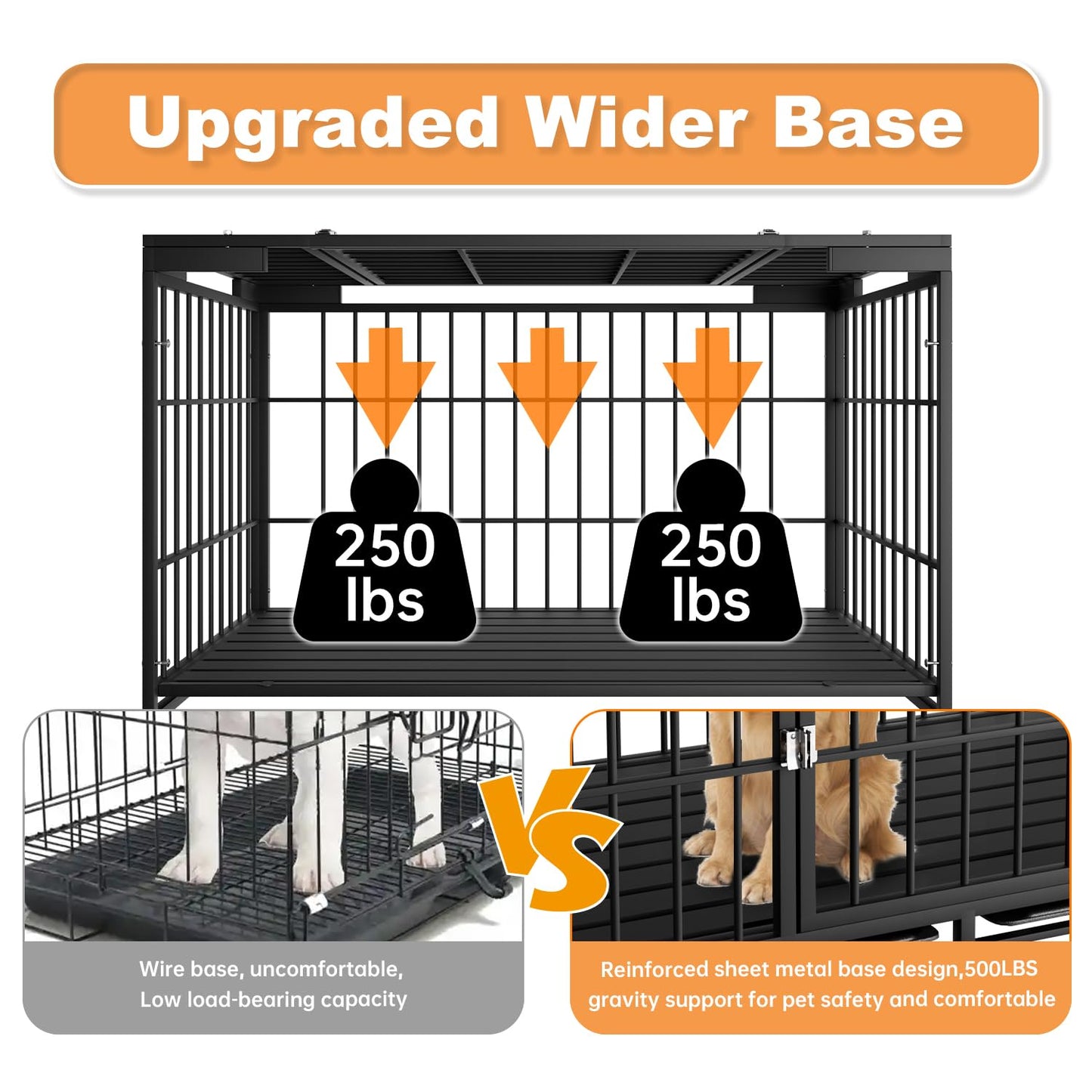 HMHTCT 54 Inch Heavy Duty Dog Crate with Wheels,Indestructible Escape-Proof Dog Kennel with Locking Latch and Double Door,Extra Large XL XXL Crate Indoor for Large and Medium Dog with Removable Tray