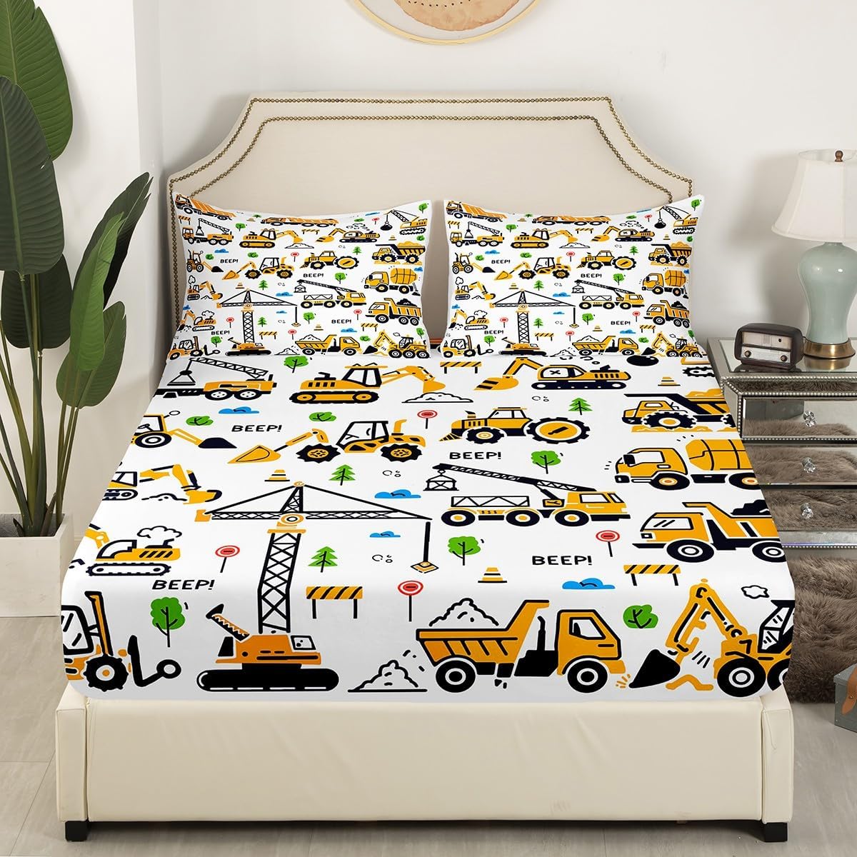 Sets Set Feelyou Construction Truck Bedding Kids Boys Cartoon Excavator Vehicle Tractor Cars Bed Sheets King Size