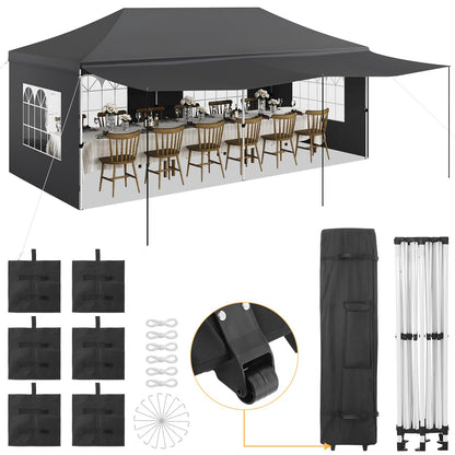 10x20 Pop Up Canopy Party Tent with 6 Removable Sidewalls, Waterproof Outdoor Large Gazebo Shelter with Adjustable Height for Backyard, BBQ, Wedding Events