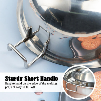 Milkary 2Pcs 600ml/20oz Stainless Steel Double Boiler Pot with 2 Metal Spoon, Chocolate Melting Pot for Melting Chocolate Butter Cheese Candle and Wax Making Kit Double Spouts