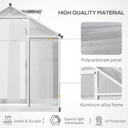 Outsunny 4' x 6' Greenhouse for Outdoors, Polycarbonate Greenhouse with Rain Gutter and Roof Vent, Aluminum Walk-in Green Houses for Outside Patio Backyard Garden