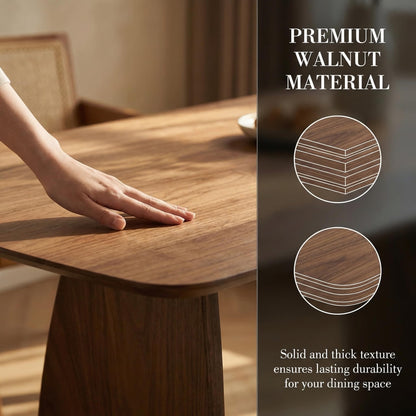 ROCITY 70 Inch Large Dining Table for 6-8 People, Solid Wood Kitchen Table with Curved Wooden Legs, Mid Century Modern Rectangular Long Dinner Table for Dining Room, Walnut