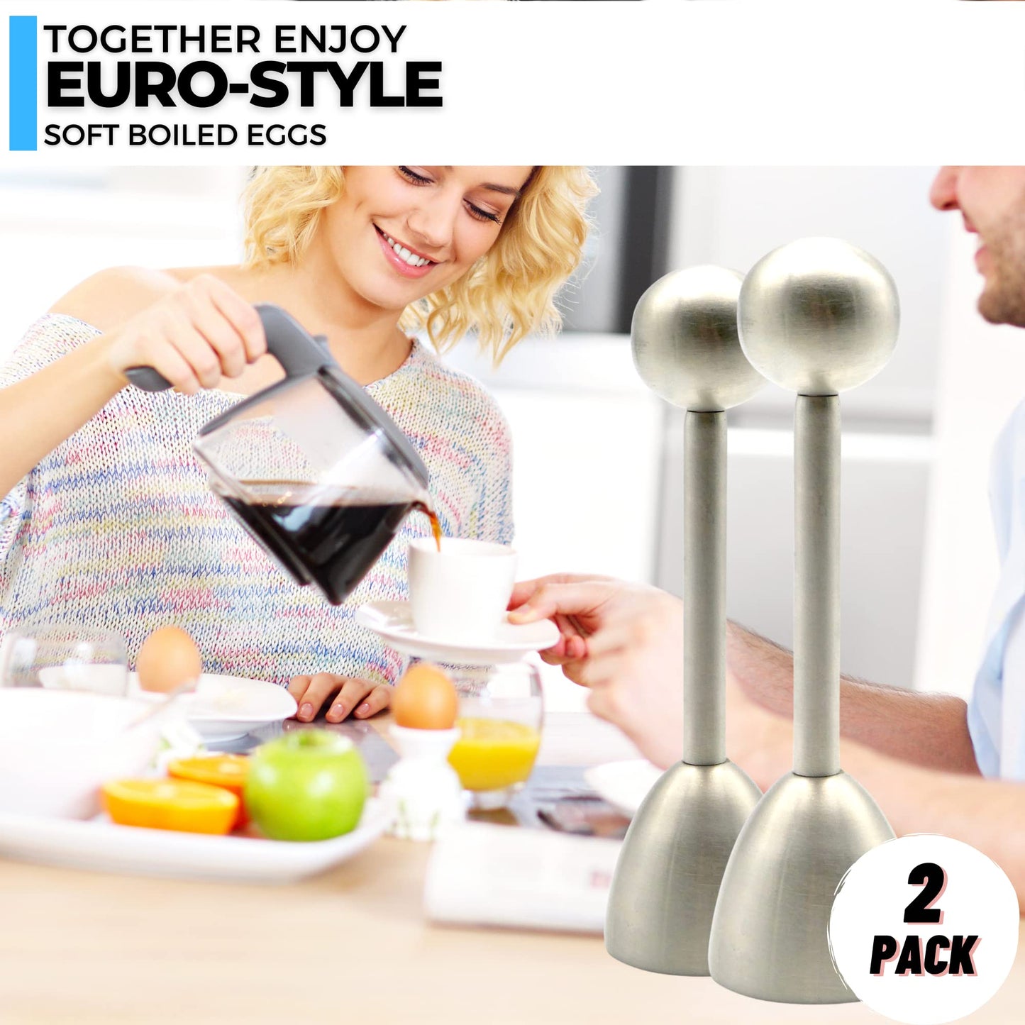 ICO Stainless Steel Egg Toppers - Perfect Opener for Soft & Hard Boiled Eggs - Pack of 2