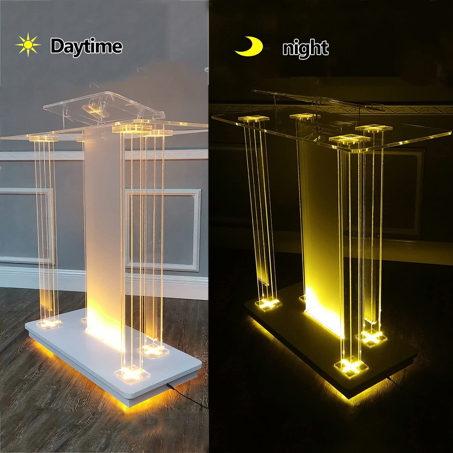 Transparent Personalized Podium46” H Portable Rolling Speaker StandIdeal for EventsWeddingsCorporateReceptionLightweightEasy to Transport