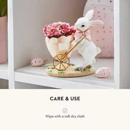 MACKENZIE-CHILDS Bunny Egg Cart Figurine, Resin Spring and Easter Bunny Decor, Rosy Meadow