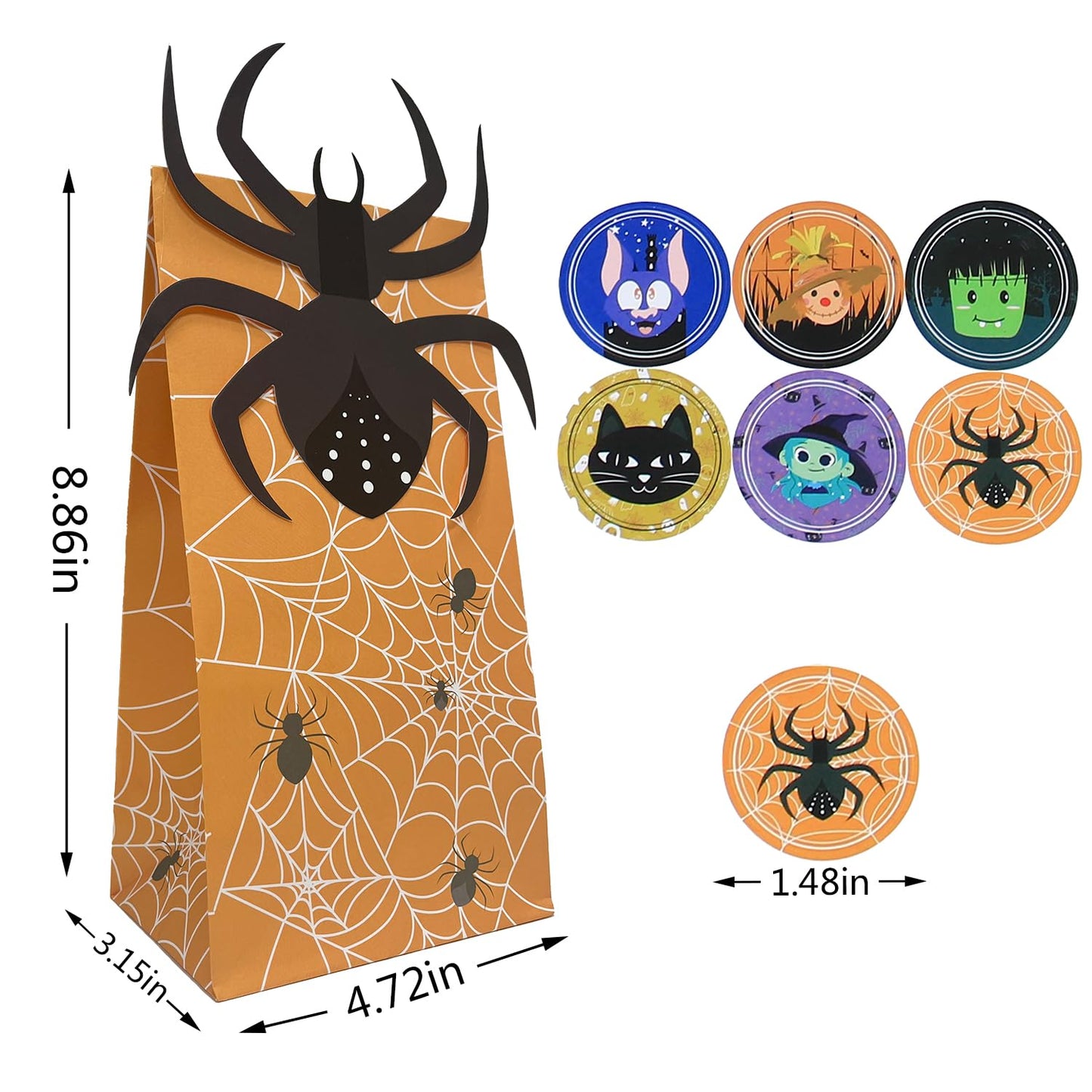 Haobell Halloween Treat Bags - 24pcs Trick or Treat Goody Bags with 24pcs Stickers, Gift Bag for Halloween Kids Party Supplies