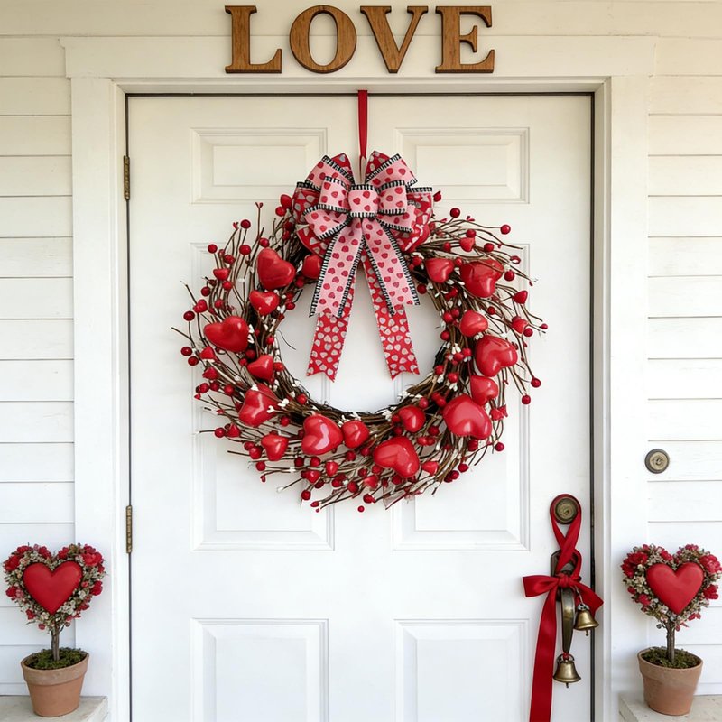 idyllic 18x10 Inch 2 Pcs Valentine's Day Pink Bow with Heart Print, Decor for Wreath Mantel Wall Window for Valentine's Day Wedding Anniversary Candlelight Dinner Home Decor Gift