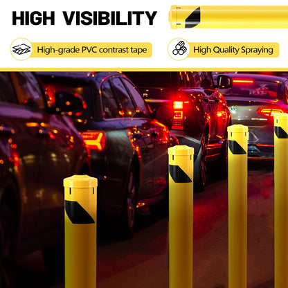 Blulu 1 Pcs 55" Pour in Place Safety Bollard Post, 4-1/2" OD Heavy Duty Steel Concrete Bollard with Removable Cap, Yellow Powder Coated Parking & Traffic Barrier