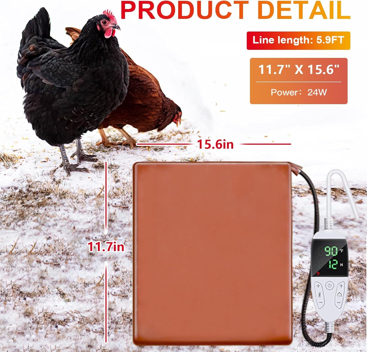 11.7" 15.6" Chicken Heating Pad Baby Chicks Heater Mat Temperature and Timer Adjustable Led Display Chicken Warming