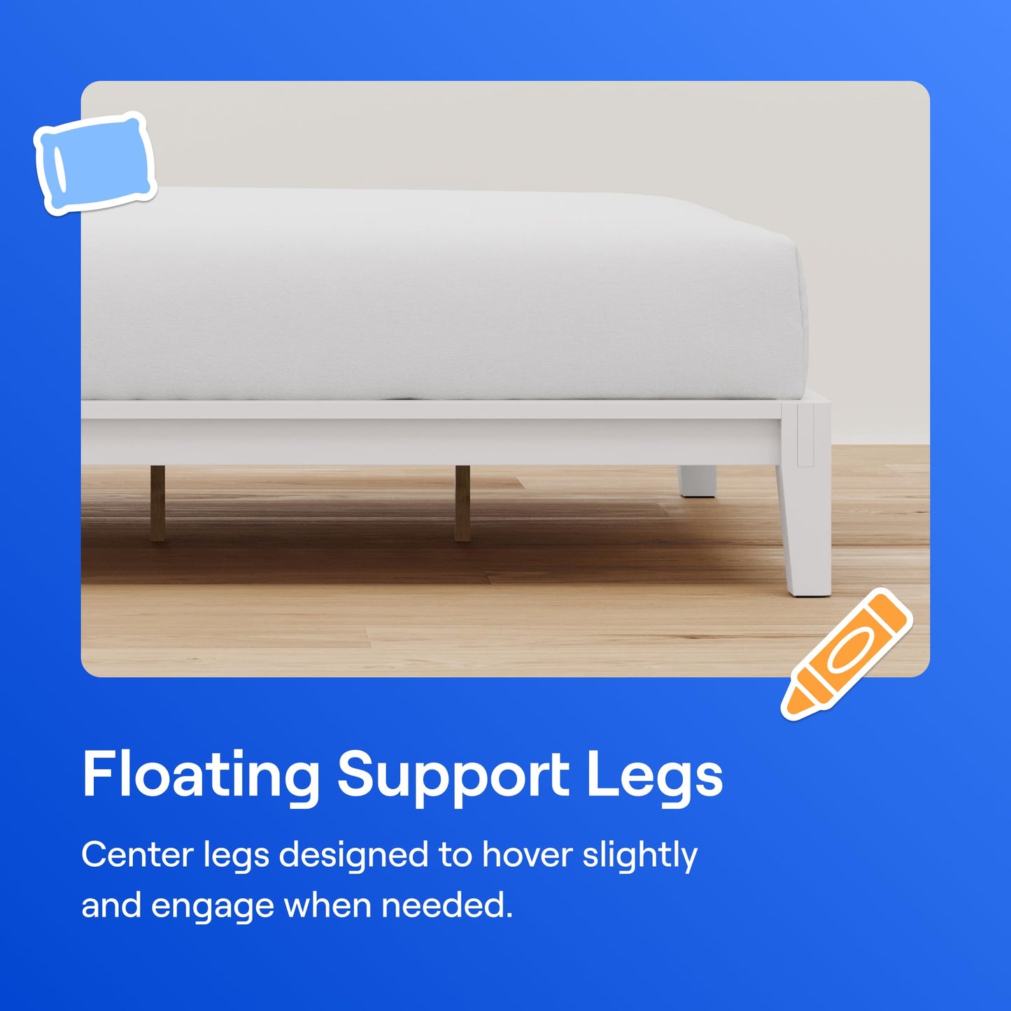 Nectar Kids Bamboo Platform Bed Frame - Full - White - Floating Center Support Legs - 12” Height - Easy Tool Free Set Up - Durable & Kid-Friendly - Sturdy Wooden Slats for Support