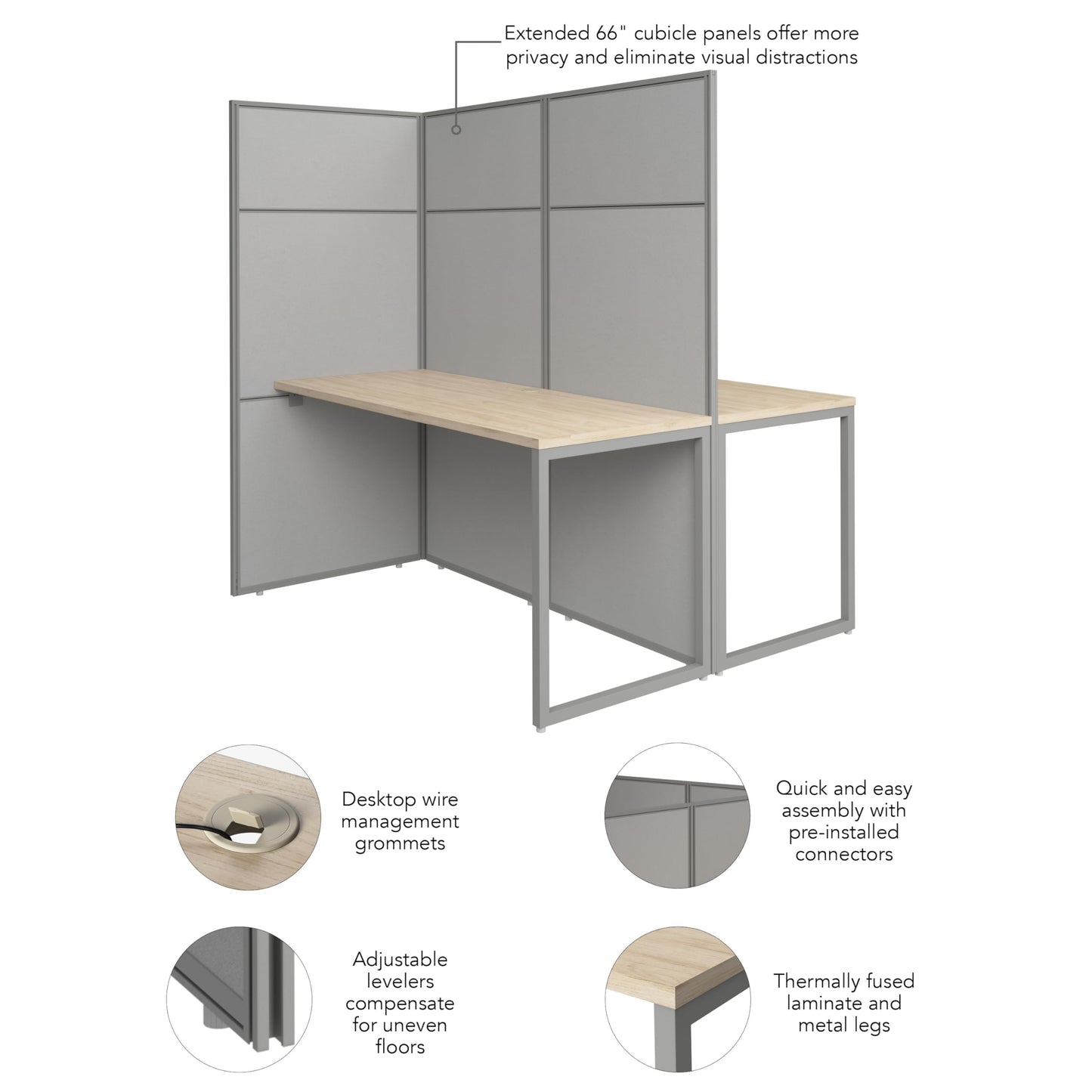Bush Business Furniture 60-inch 2 Person Cubicle Desk with Tall Panels, Double Workstation, Easy Office Collection, Natural Elm