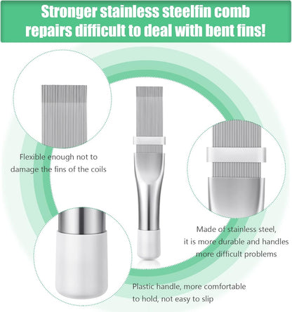 CHENGU 4 Pieces Air Conditioner Fin Cleaner Set - Stainless Steel Condenser Fin Comb & Coil Cleaning Brush