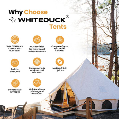 WHITEDUCK Avalon Canvas Bell Tent - Luxury All Season Tent for Camping & Glamping Made from Premium & Breathable 100% Cotton Canvas w/Stove Jack, Mesh (13' (4M), Water Repellent)