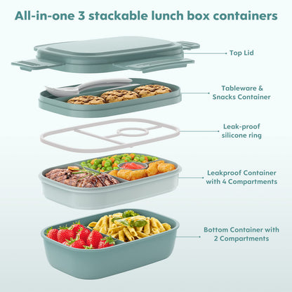HOMETALL Adult Lunch Box,3 Stackable Bento Lunch Containers for Adults, Modern Minimalist Design Bento Box with Utensil Set, Leak-Proof Lunchbox for Dining Out, Work, Picnic