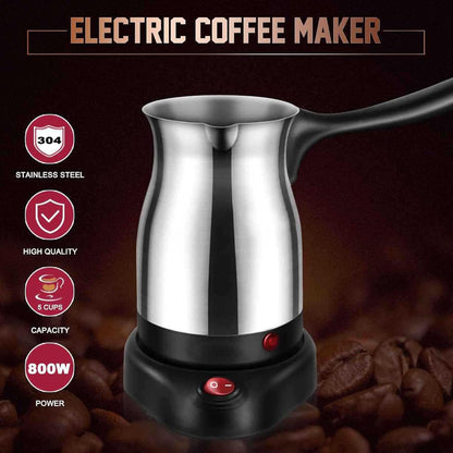 Yunir 600ML Electric Coffee Maker, 6 Cup Stainless Steel Pot, Portable Anti-Slip Kettle for Brewing