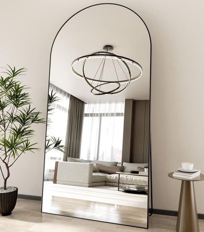 Koonmi 40"x80" Arched Full Length Mirror, Black Large Floor Mirror with Aluminum Alloy Frame, Standing Hanging or Leaning Wall-Mounted Full Body Mirror for Living Room and Bedroom