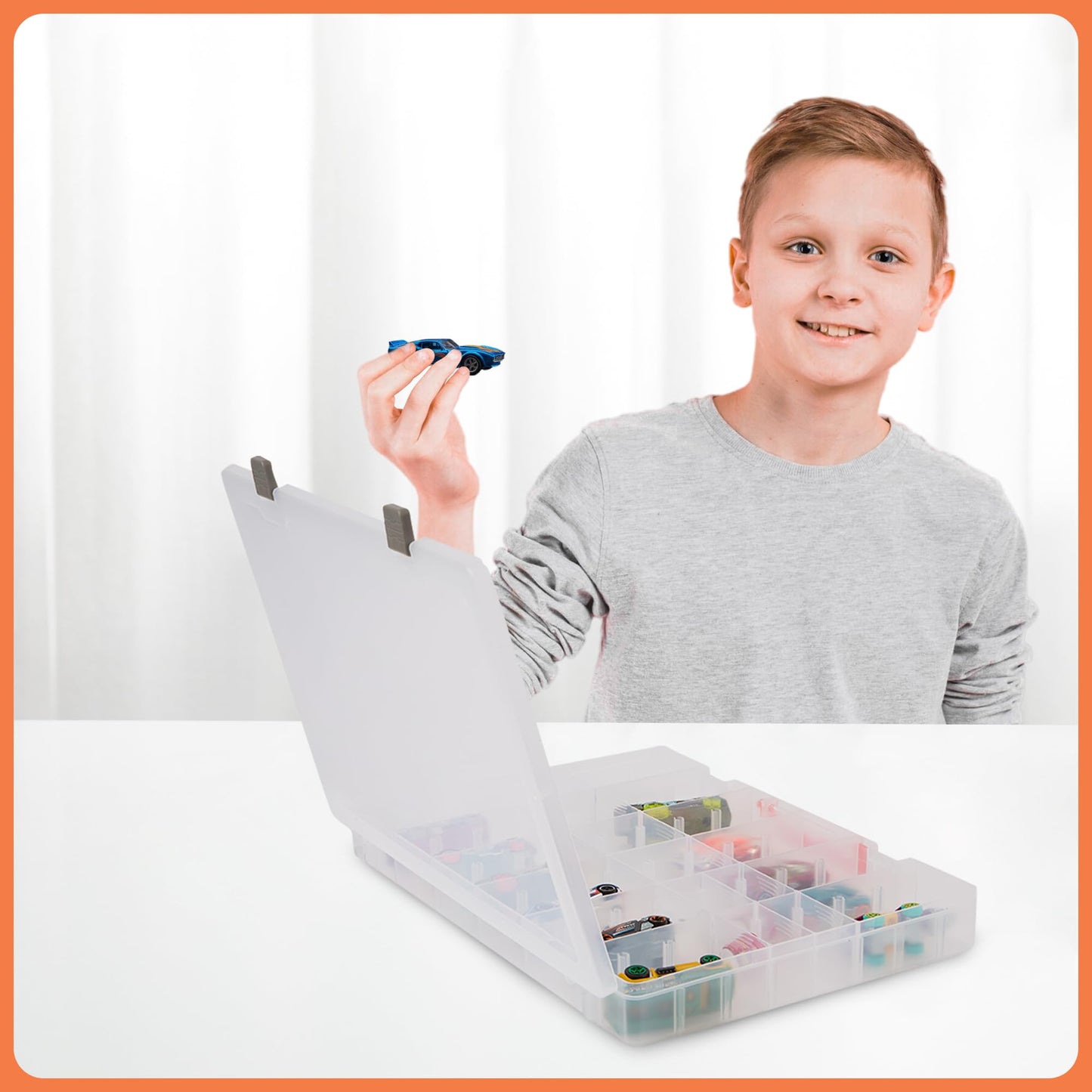 AISLE 3 ESSENTIALS Mini Toy Organizer Box 48 Compartment Storage Case, Clear Plastic Organizer with Adjustable Dividers, Portable Small Parts Storage for Toys Crafts Jewelry